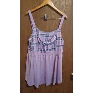 Rosegal Womens Lilac/Plaid Empire Waist Tank Top Size 2X